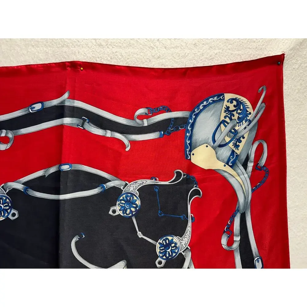 Pierre Cardin Vintage Designer Silk Scarf Equestrian Tack Print